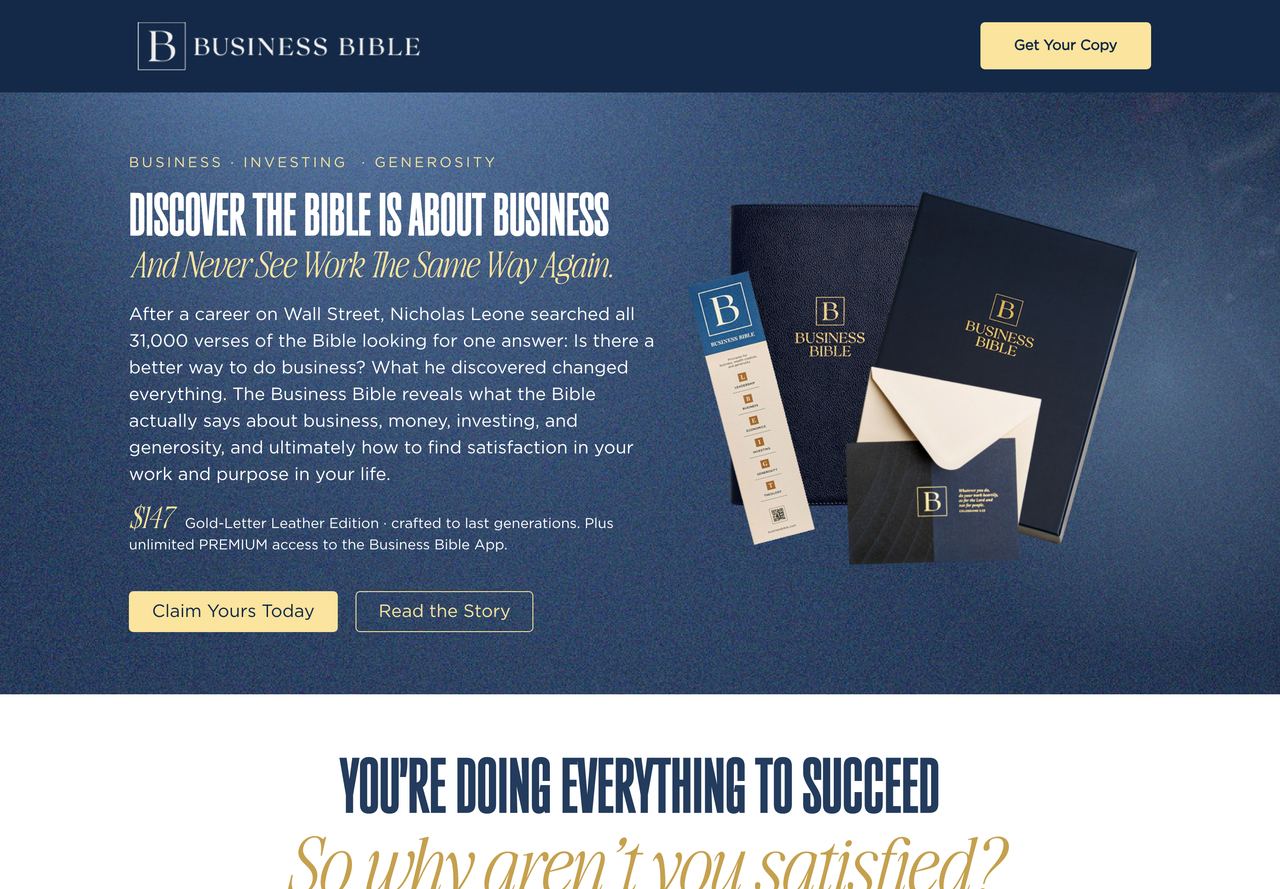 Business Bible — home page of the public site, as captured.